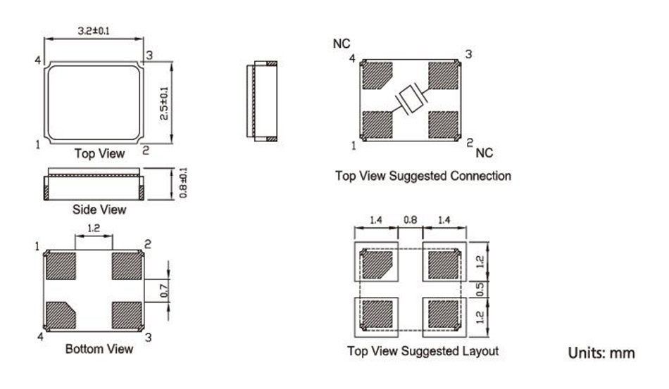  Glass3225 Crystal Resonator Dimensions